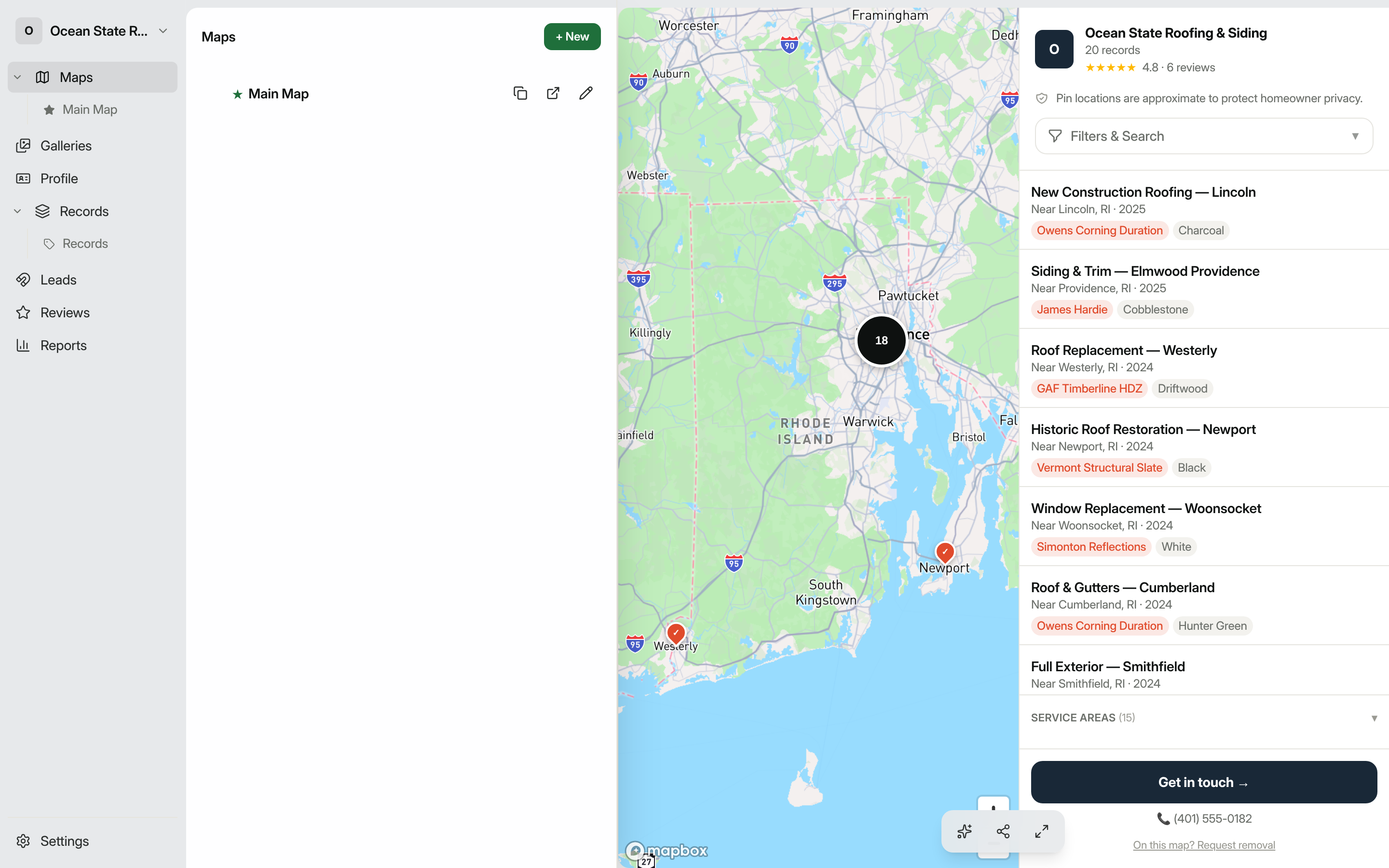 The Maps dashboard listing your saved maps